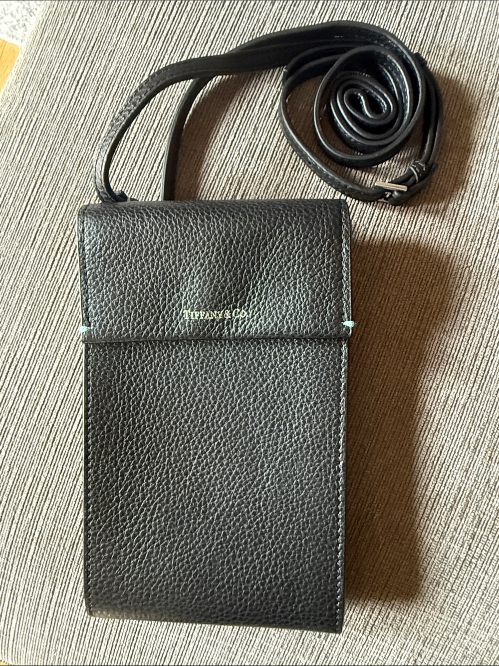 NEW Tiffany & Co. Black Pebbled Leather Crossbody Phone Pouch NEW Never Worn!